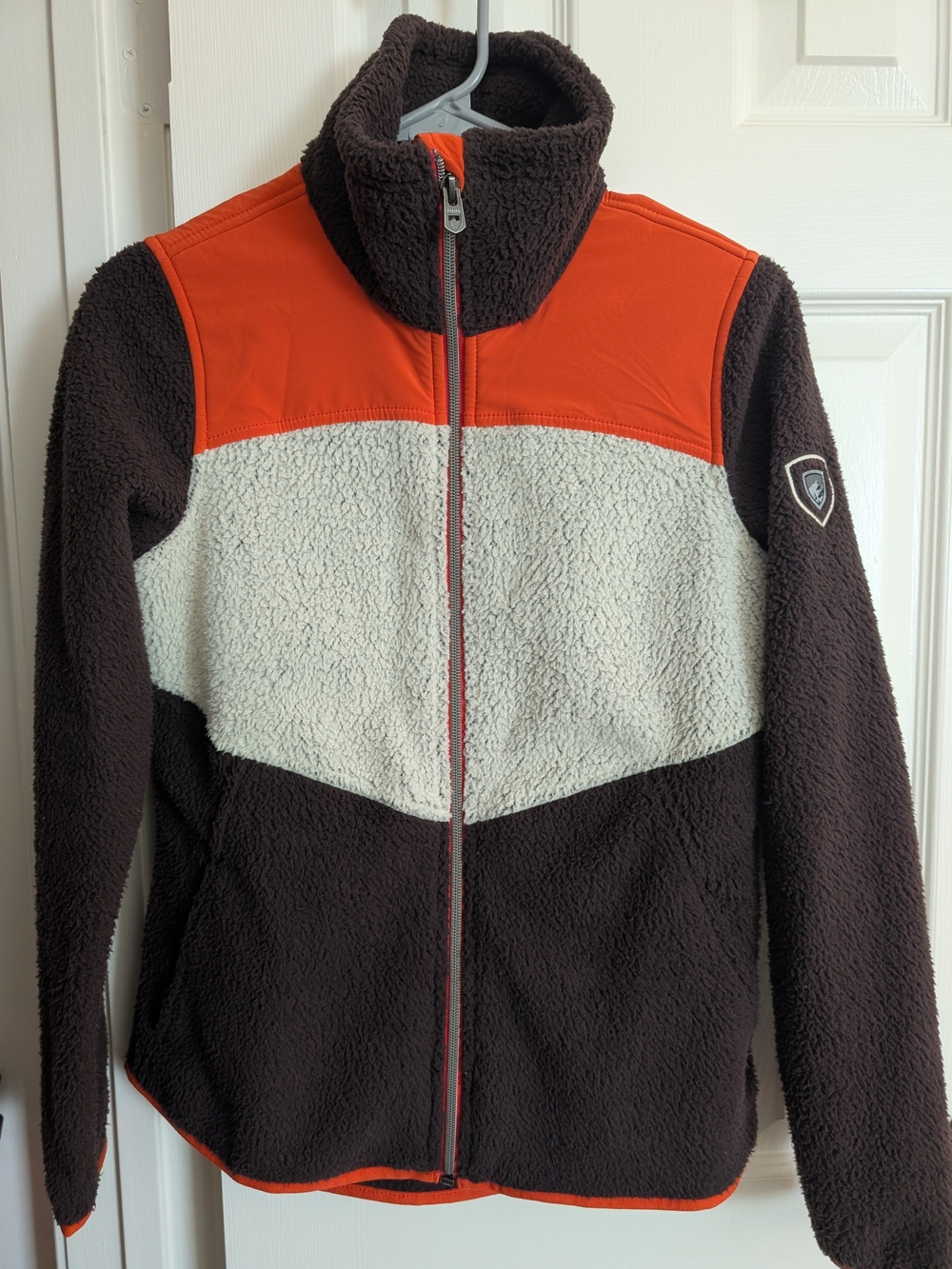 Colorblock Sherpa Jacket - Orange, Cream & Brown